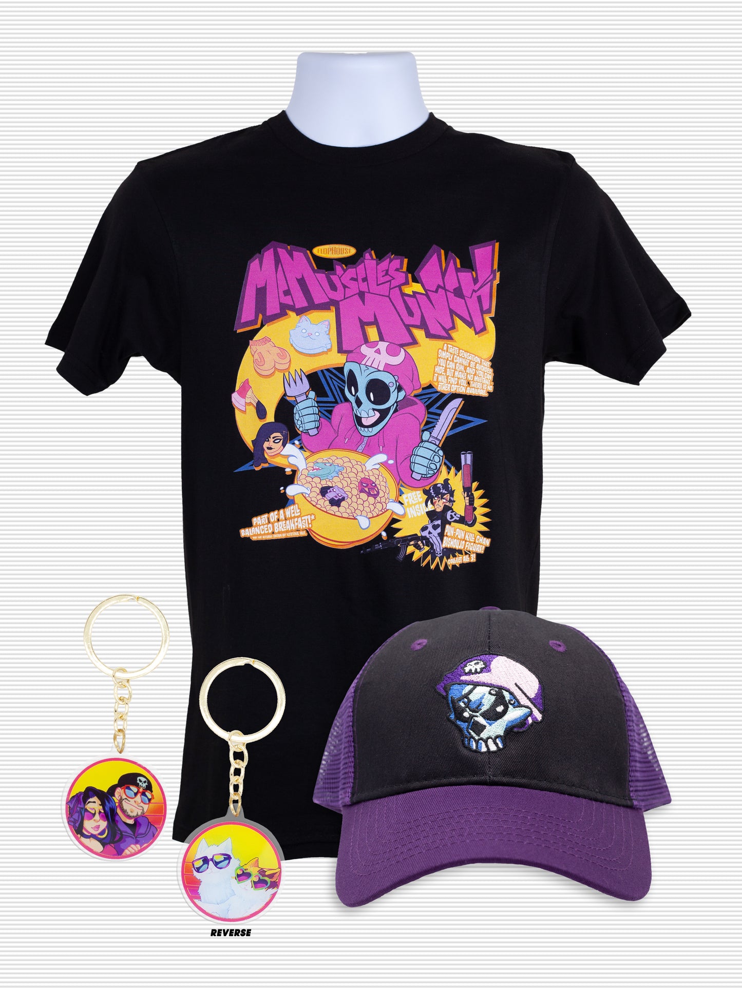 Matt McMuscles MUNCH Cereal Merch BUNDLE (shirt, charm, hat)