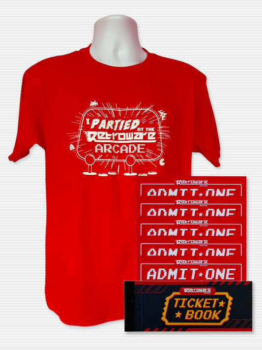 Retroware Arcade I Partied Fun Bundle (5 Discount Passes and T-Shirt)